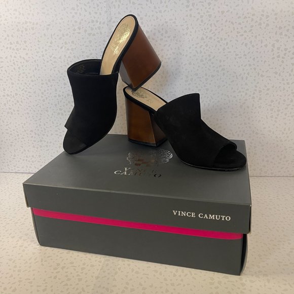 Vince Camuto Keeran Black Suede Block Heel Mules Size 7.5 - Picture 1 of 4